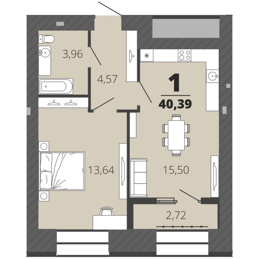 1-ая квартира 40,39м2 с улучшенной планировкой